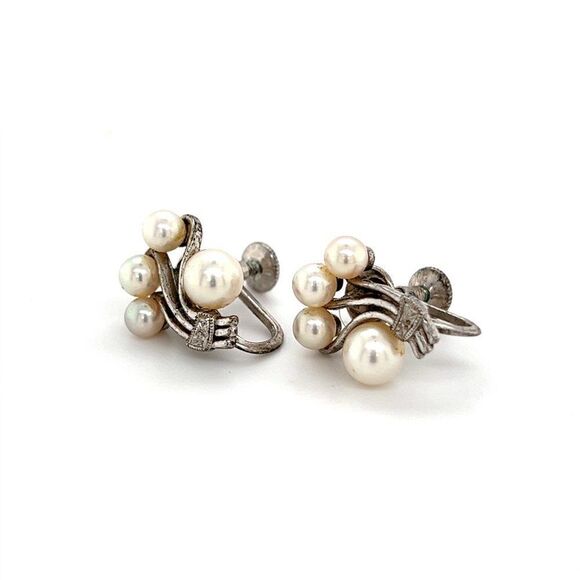 Mikimoto Estate Akoya Pearl Earrings Sterling Silver 5.75 mm 4.5 Grams M253 - Picture 3 of 10
